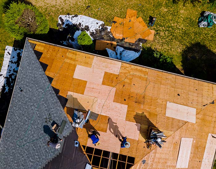 Aerial view of roof construction repairman